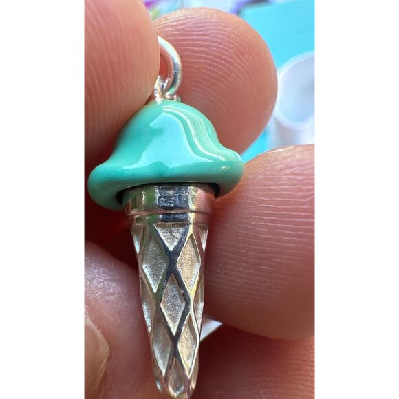 Tiffany & Co. BLUE Enamel Ice Cream Cone Charm Pendant Silver - Picture 5 of 6